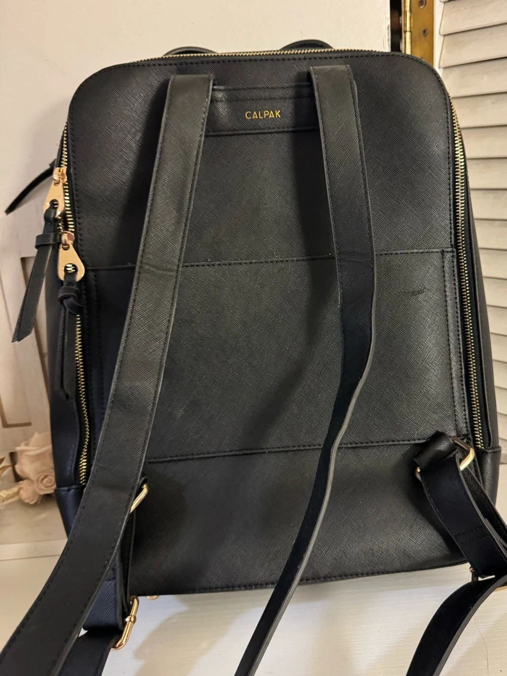 Calpak Black Faux Leather Backpack with Braided Trim